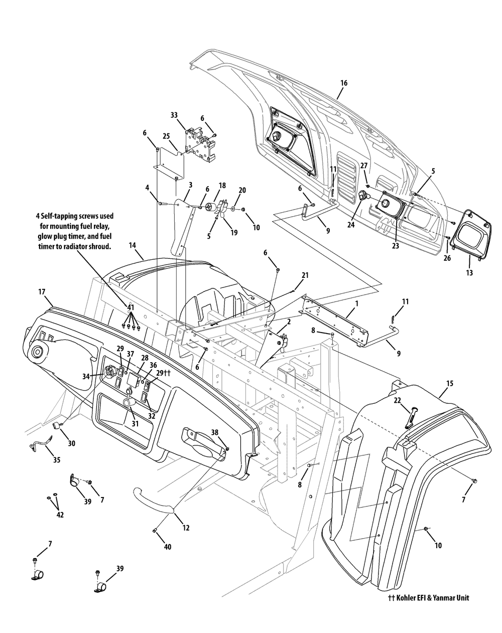 Front Fenders And Dash Diagram and Parts List for 46G 4X4-1I019G-Before-37AKD710 Cub Cadet Lawn Tractor Accessories